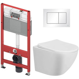 Инсталляция с подвесным унитазом комплект: TECEbase 2.0 9400413 с подвесным безободковым унитазом Taliente Amato AM25010 сиденье микролифт, крепление, кнопка смыва белая - фото 