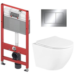 Инсталляция с подвесным унитазом комплект: TECEbase 2.0 9400412 с подвесным безободковым унитазом BelBagno Uno BB3105CHR/SC сиденье микролифт, крепление, кнопка смыва хром глянцевый - фото 