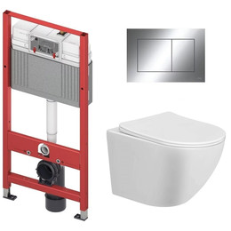 Инсталляция с подвесным унитазом комплект: TECEbase 2.0 9400412 с подвесным безободковым унитазом Taliente Amato AM25010 сиденье микролифт, крепление, кнопка смыва хром глянцевый - фото 