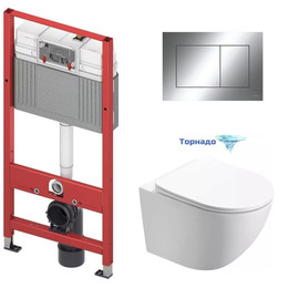 Инсталляция с подвесным унитазом комплект: TECEbase 2.0 9400412 с подвесным безободковым унитазом Azario Trevi AZ-0093UQ3 сиденье микролифт, крепление, кнопка смыва хром глянцевый (система смыва Торнадо) - фото 
