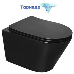 Унитаз подвесной безободковый Azario VELA AZ-2480MB с крышкой микролифт (Система смыва торнадо) чёрный матовый - фото 