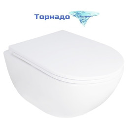 Унитаз подвесной безободковый Azario RUMBA AZ-5175T-WHT с тонкой крышкой микролифт (система смыва Торнадо) - фото 