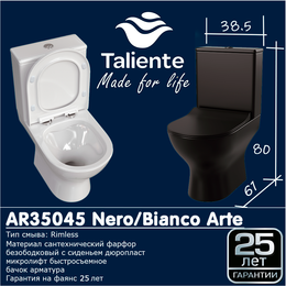 Унитаз-компакт безободковый Taliente Arte AR35045 Nero с крышкой микролифт, чёрный, Цвет производителя: чёрный - фото 