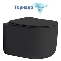 Унитаз подвесной безободковый Boheme FLOW 969-SET-B с тонкой крышкой микролифт (система смыва Торнадо) чёрный - фото 