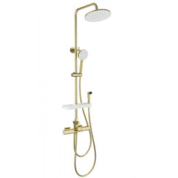 Душевая стойка с термостатом и гигиеническим душем Wonzon & Woghand WW-C3017-A1-BG, золото брашированное - фото 