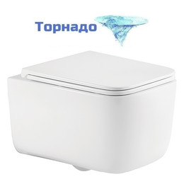 Унитаз подвесной безободковый Azario Bacio AZ-5103T-WHT с тонким быстросъемным сиденьем микролифт (Система смыва торнадо) - фото 