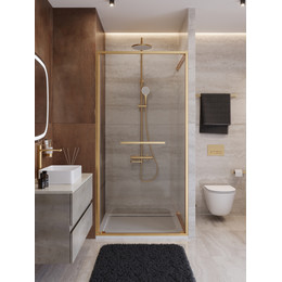 Душевая дверь Cezares Lux 90 см LUX-B-FS-1-90-C-BORO, брашированное золото/прозрачное - фото 