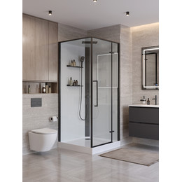 Душевое ограждение BelBagno Uno 90x90 см UNO-CAB-A-1-90-C-NERO-Bi-TOP-R, чёрный/прозрачное - фото 