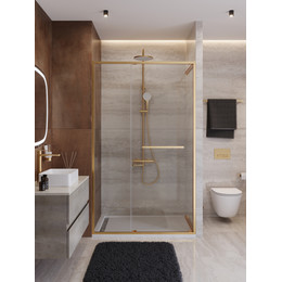 Душевая дверь Cezares Lux 120 см LUX-B-FS-11-120-C-BORO, брашированное золото/прозрачное - фото 