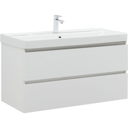 Тумба подвесная с раковиной Aquanet Вега 100 см 00316655, белый глянец - фото 