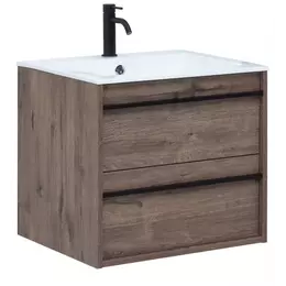 Тумба подвесная с раковиной Aquanet Lino 60 см 00253910, дуб веллингтон - фото 