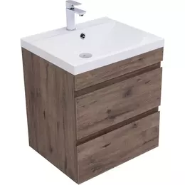 Тумба подвесная с раковиной Aquanet Нота New 60 см 00334191, дуб веллингтон табак - фото 