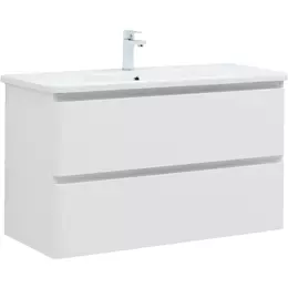 Тумба подвесная с раковиной Aquanet Эмбер 105 см 00330469, белый матовый - фото 