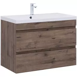 Тумба подвесная с раковиной Aquanet Нота New 90 см 00334193, дуб веллингтон табак - фото 