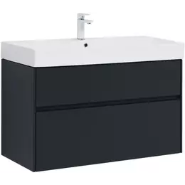 Тумба подвесная с раковиной Aquanet Бруклин 100 см 00310139, антрацит матовый - фото 