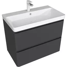 Тумба подвесная с раковиной Aquanet Эмбер 80 см 00330468, чёрный матовый - фото 