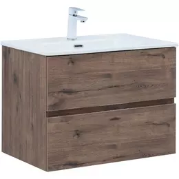 Тумба подвесная с раковиной Aquanet Алвита New 70 см 00334185, дуб веллингтон табак - фото 