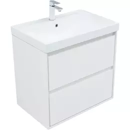 Тумба подвесная с раковиной Aquanet Милан 70 см 00336368 (раковина Aquanet Flash 70 см) белый глянец - фото 