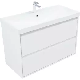 Тумба подвесная с раковиной Aquanet Милан 100 см 00336370, белый глянец - фото 