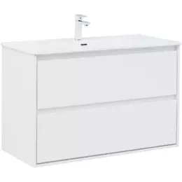 Тумба подвесная с раковиной Aquanet Милан 100 см 00336370, белый глянец - фото 