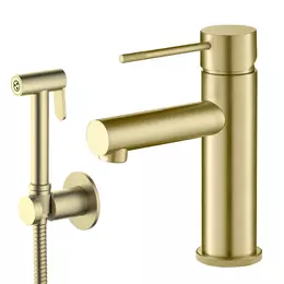 Смеситель для раковины с лейкой для биде Timo Saona 2360/17G, золото матовое - фото 