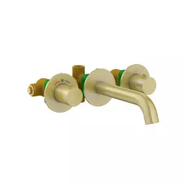 Смеситель для раковины настенный с термостатом Timo Saona 2381/17SM (со скрытой частью) золото матовое - фото 