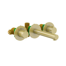 Смеситель для раковины настенный с термостатом Timo Saona 2382/17SM (со скрытой частью) золото матовое - фото 