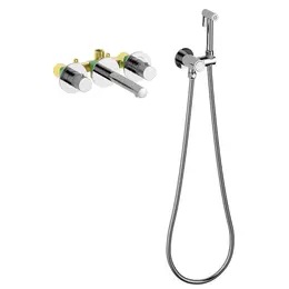 Смеситель для раковины настенный с термостатом и с гигиеническим душем Timo Saona 2383/00SM (со скрытой частью) - фото 