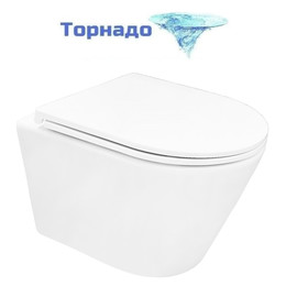 Унитаз подвесной безободковый Azario VELA AZ-2480 с тонкой крышкой микролифт (Система смыва торнадо) - фото 