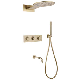 Душевая система для ванны с термостатом Abber Wasser Kreis AF8150G (со скрытой частью) золото матовое - фото 