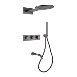 Душевая система для ванны с термостатом Abber Wasser Kreis AF8150NG (со скрытой частью) никель - фото 