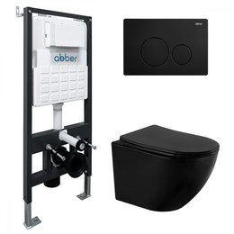 Инсталляция с подвесным унитазом комплект: Abber AC0105 с подвесным унитазом Bequem AC1100MB с крышкой микролифт, кнопка смыва AC0121MB чёрная матовая - фото 