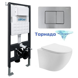 Инсталляция с подвесным унитазом комплект: Abber AC0105 с подвесным унитазом Bequem AC1100T с крышкой микролифт, кнопка смыва AC0120MCH матовый хром (система смыва Торнадо) - фото 