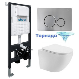 Инсталляция с подвесным унитазом комплект: Abber AC0105 с подвесным унитазом Bequem AC1100T с крышкой микролифт, кнопка смыва AC0121MCH матовый хром (система смыва Торнадо) - фото 