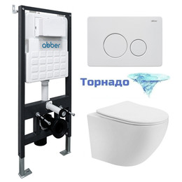 Инсталляция с подвесным унитазом комплект: Abber AC0105 с подвесным унитазом Bequem AC1100T с крышкой микролифт, кнопка смыва AC0121MW белая матовая (система смыва Торнадо) - фото 