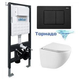Инсталляция с подвесным унитазом комплект: Abber AC0105 с подвесным унитазом Bequem AC1131TC с крышкой микролифт, кнопка смыва AC0120MB чёрный матовый (система смыва Торнадо) - фото 