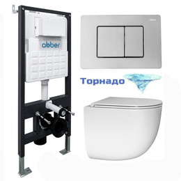 Инсталляция с подвесным унитазом комплект: Abber AC0105 с подвесным унитазом Bequem AC1132TC с крышкой микролифт, кнопка смыва AC0120 хром глянцевый (система смыва Торнадо) - фото 