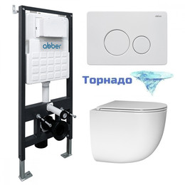 Инсталляция с подвесным унитазом комплект: Abber AC0105 с подвесным унитазом Bequem AC1132TC с крышкой микролифт, кнопка смыва AC0121MW белая матовая (система смыва Торнадо) - фото 