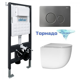 Инсталляция с подвесным унитазом комплект: Abber AC0105 с подвесным унитазом Bequem AC1132TC с крышкой микролифт, кнопка смыва AC0121NG никель (система смыва Торнадо) - фото 