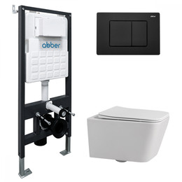 Инсталляция с подвесным унитазом комплект: Abber AC0105 с подвесным унитазом Rechteck AC1201 с крышкой микролифт, кнопка смыва AC0120MB чёрный матовый - фото 