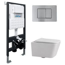 Инсталляция с подвесным унитазом комплект: Abber AC0105 с подвесным унитазом Rechteck AC1201 с крышкой микролифт, кнопка смыва AC0120MCH матовый хром - фото 