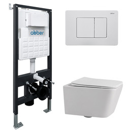 Инсталляция с подвесным унитазом комплект: Abber AC0105 с подвесным унитазом Rechteck AC1201 с крышкой микролифт, кнопка смыва AC0120MW белая матовая - фото 