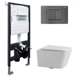 Инсталляция с подвесным унитазом комплект: Abber AC0105 с подвесным унитазом Rechteck AC1201 с крышкой микролифт, кнопка смыва AC0120NG никель - фото 