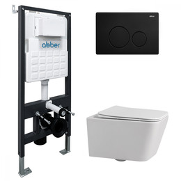 Инсталляция с подвесным унитазом комплект: Abber AC0105 с подвесным унитазом Rechteck AC1201 с крышкой микролифт, кнопка смыва AC0121MB чёрный матовый - фото 