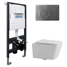 Инсталляция с подвесным унитазом комплект: Abber AC0105 с подвесным унитазом Rechteck AC1201 с крышкой микролифт, кнопка смыва AC0121NG никель - фото 