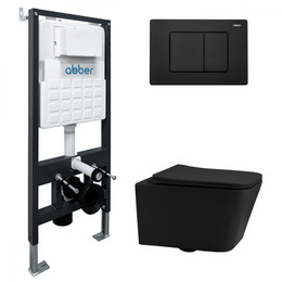 Инсталляция с подвесным унитазом комплект: Abber AC0105 с подвесным унитазом Rechteck AC1201MB с крышкой микролифт, кнопка смыва AC0120MB чёрный матовый - фото 