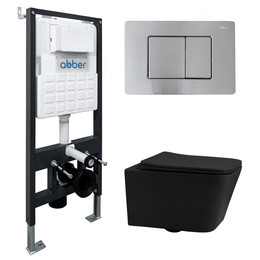 Инсталляция с подвесным унитазом комплект: Abber AC0105 с подвесным унитазом Rechteck AC1201MB с крышкой микролифт, кнопка смыва AC0120MCH матовый хром - фото 