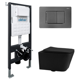 Инсталляция с подвесным унитазом комплект: Abber AC0105 с подвесным унитазом Rechteck AC1201MB с крышкой микролифт, кнопка смыва AC0120NG никель - фото 