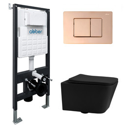 Инсталляция с подвесным унитазом комплект: Abber AC0105 с подвесным унитазом Rechteck AC1201MB с крышкой микролифт, кнопка смыва AC0120RG золото розовое - фото 