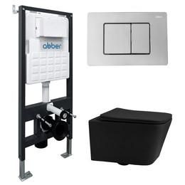Инсталляция с подвесным унитазом комплект: Abber AC0105 с подвесным унитазом Rechteck AC1201MB с крышкой микролифт, кнопка смыва AC0120 хром - фото 